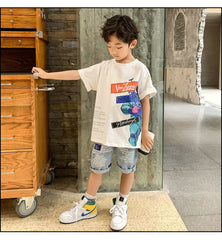 FU14042024-27 طقم ولادي قطعتين ( بلوزة + شورت)