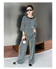 RM150424-32 طقم بناتي بلمع مزين بالبرق قطعتين ( بلوزة + بنطلون)