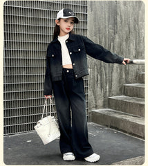 WZH191124-18 طقم جينز قطعتين ( جكيت + بنطلون)