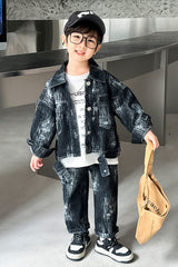 RM1227-32 طقم جينز قطعتين ( جكيت + بنطلون ) خريفي تقيل