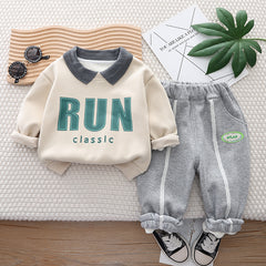 SSX220824-19 طقم ولادي شتوي تقيل مبطن فرو بالكامل قطعتين ( بلوزة + بنطلون)