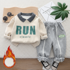 SSX220824-19 طقم ولادي شتوي تقيل مبطن فرو بالكامل قطعتين ( بلوزة + بنطلون)