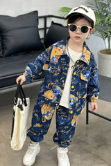 RM1227-17 طقم جينز برسومات مميزة بجي قطعتين ( جكيت + بنطلون)