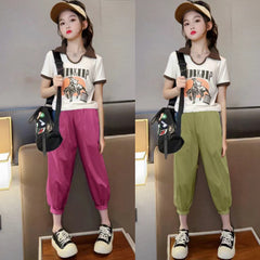 FU14042024-25 طقم صيفي قطعتين ( بلوزة + بنطلون)