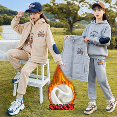 HBC040924-8 طقم بناتي شتوي مبطن فرو بالكامل 3 قطع ( بلوزة + فست + بنطلون)