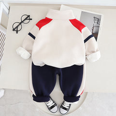 SSX220824-27 طقم ولادي شتوي تقيل مبطن فرو بالكامل قطعتين ( بلوزة + بنطلون)