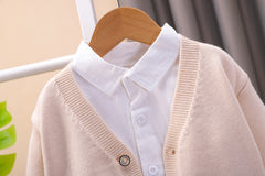 SSX220824-179 طقم ولادي 3 قطع ( قميص + جكيت صوف + بنطلون جينز )