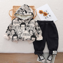 SSX220824-60 طقم ولادي شتوي تقيل مبطن فرو بالكامل قطعتين ( بلوزة + بنطلون)