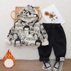 SSX220824-60 طقم ولادي شتوي تقيل مبطن فرو بالكامل قطعتين ( بلوزة + بنطلون)