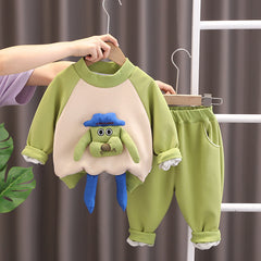 SSX220824-50 طقم شتوي مبطن فرو تقيل بالكامل قطعتين ( بلوزة + بنطلون)