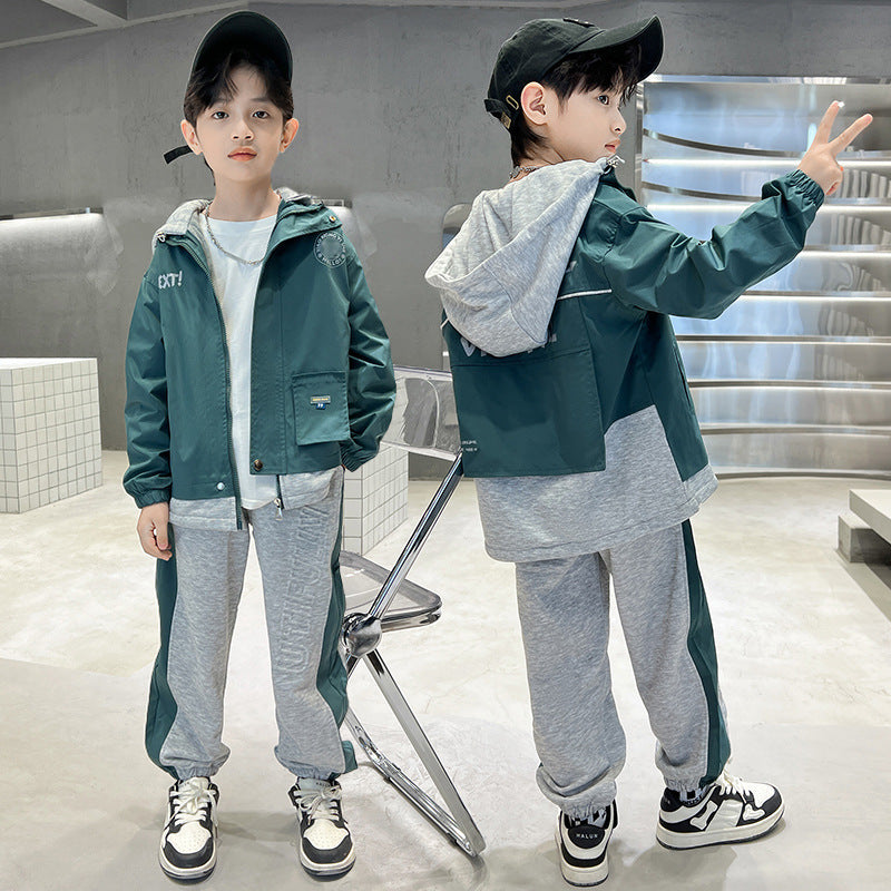 WZ261124-12 بدلة ولادي قطن مع ستان قطعتين ( جكيت + بنطلون ) ربيعي صيفي خريفي