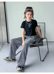 RM150424-36 طقم بناتي صيفي قطعتين ( بلوزة + بنطلون)