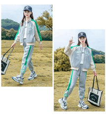 HBC040924-14 طقم بناتي قطن تقيل خريفي ربيعي قطعتين ( جكيت + بنطلون)