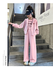 RM150424-3 طقم بناتي سبورت 3 قطع ( بلوزة + جكيت + بنطلون)