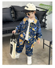 RM1227-17 طقم جينز برسومات مميزة بجي قطعتين ( جكيت + بنطلون)