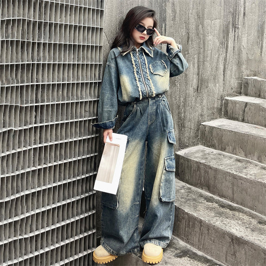 WZH191124-12 طقم جينز قطعتين ( جكيت + بنطلون)