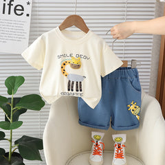 SSX220824-65 طقم ولادي صيفي قطعتين ( بلوزة + شورت)