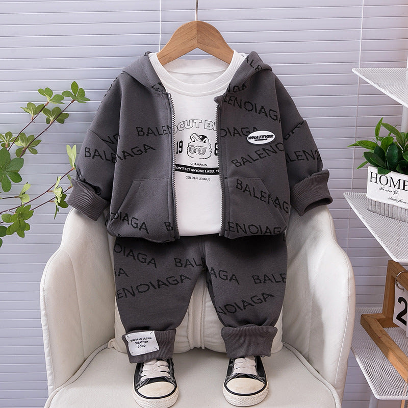 SSX220824-182 طقم ولادي قطن خريفي ربيعي 3 قطع ( جكيت + بلوزة + بنطلون)