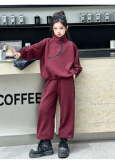 WZH191124-19 بدلة قطن تقيل شتوي ومبطنة من الداخل بالكامل فرو قطعتين ( بلوزة + بنطلون)