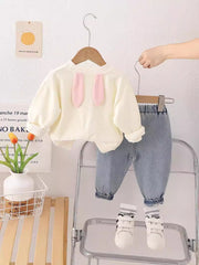 SSN040924-49 طقم بناتي ربيعي خريفي قطعتين ( بلوزة قطن دافي+ بنطلون جينز )