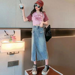 FU14042024-2 طقم بناتي صيفي قطعتين ( بلوزة+ تنورة)