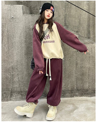 WZH191124-44 بدلة شتوي سميكة مبطنة فرو بالكامل قطعتين ( بلوزة + بنطلون)