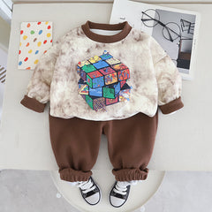 SSN040924-41 طقم ولادي بنايت خريفي ربيعي قطن دافي قطعتين ( بلوزة + بنطلون)