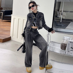 WZH191124-40 طقم جينز قطعتين ( جكيت + بنطلون)