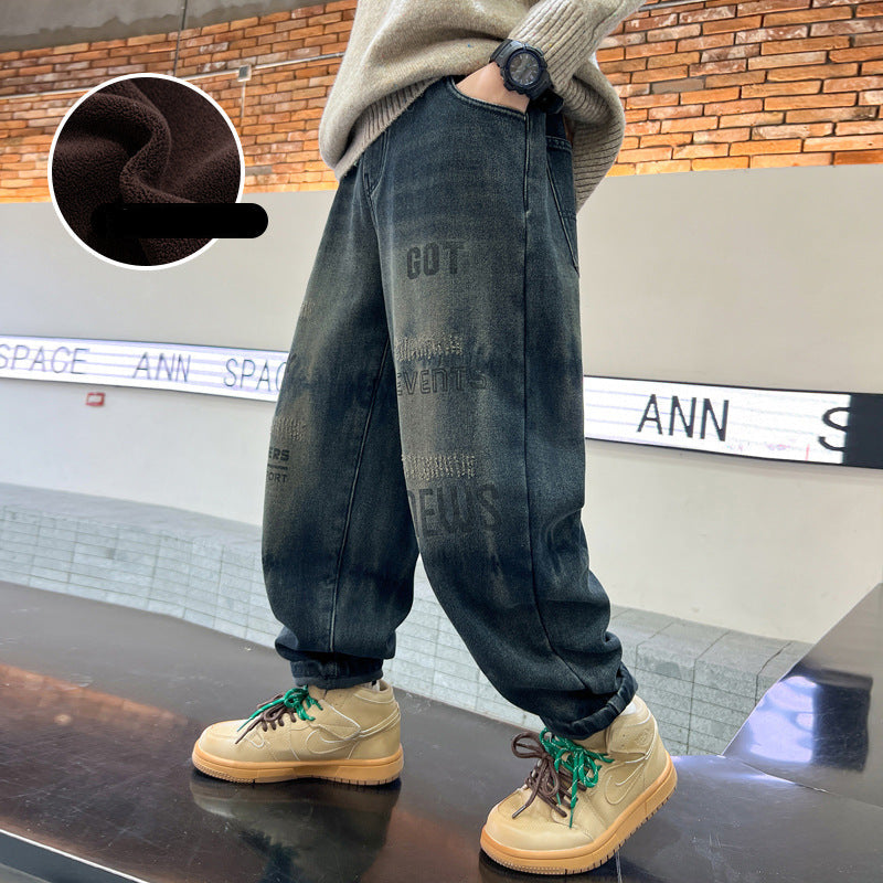 WZH301124-38 بنطلون جينز شتوي مبطن فرو