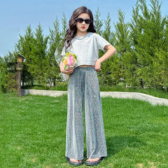 RM150424-36 طقم بناتي صيفي قطعتين ( بلوزة + بنطلون)