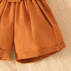 EU120424-28 طقم بناتي 3 قطع ( بلوزة + شورت + طاقية)