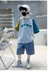 FU14042024-60 طقم ولادي صيفي قطعتين ( بلوزة + بنطلون)