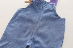 SSN040924-30 طقم افرهول جينز بناتي شورت قطعتين ( بلوزة قطن + افرهول جينز )