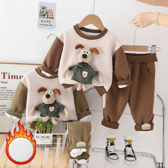 SSX220824-53 طقم ولادي شتوي تقيل مبطن فرو بالكامل قطعتين ( بلوزة + بنطلون)