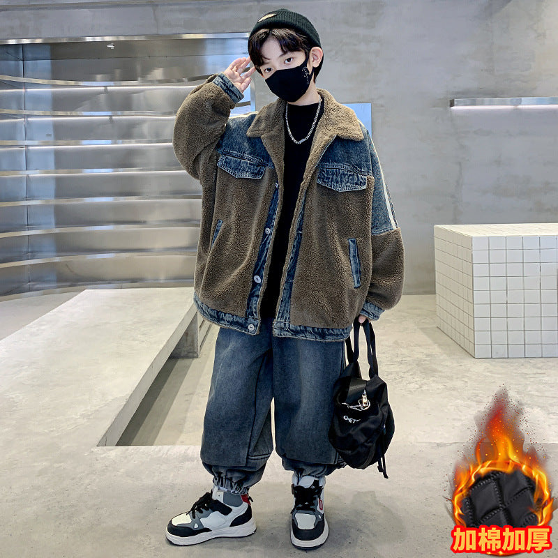 WZH301124-61 طقم شتوي ولادي قطعتين ( جكيت + بنطلون ) مبطن فرو تقيل بالكامل مناسب للثلج والاجواء شديدة البرد