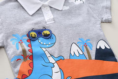 RM231223-34 طقم ديناصور ولادي قطعتين ( بلوزة قطنية + شورت)