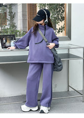 WZH191124-19 بدلة قطن تقيل شتوي ومبطنة من الداخل بالكامل فرو قطعتين ( بلوزة + بنطلون)