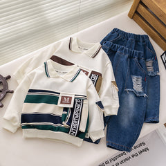 SSX220824-109 طقم ولادي قطعتين ( بلوزة + بنطلون جينز)