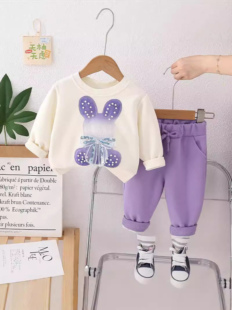 SSN040924-64 طقم بناتي ميكي قطن دافي خريفي ربيعي قطعتين ( بلوزة + بنطلون)