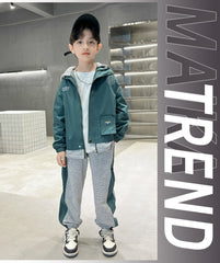 WZ261124-12 بدلة ولادي قطن مع ستان قطعتين ( جكيت + بنطلون ) ربيعي صيفي خريفي