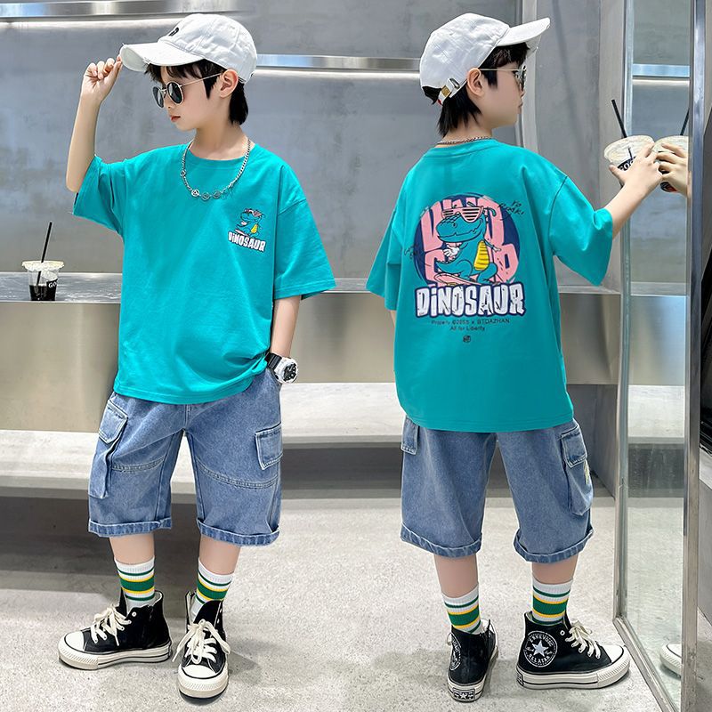 FU14042024-12 طقم ولادي صيفي قطعتين ( بلوزة + بنطلون)