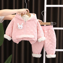 SSN040924-27 طقم بناتي شتوي قطعتين مبطن فرو بالكامل ( بلوزة + بنطلون)