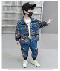 RM1227-22 طقم جينز ولادي مميز بجي قطعتين ( جكيت+ بنطلون)