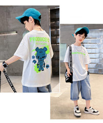 FU14042024-52 طقم ولادي صيفي قطعتين ( بلوزة + بنطلون)