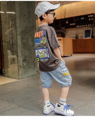 FU14042024-34 طقم ولادي قطعتين ( بلوزة + بنطلون جينز )