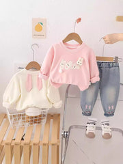 SSN040924-49 طقم بناتي ربيعي خريفي قطعتين ( بلوزة قطن دافي+ بنطلون جينز )