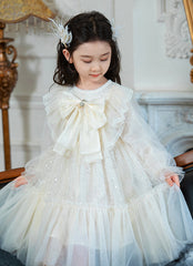 RM1231-03 فستان بناتي مزين بالبرق والشيفون مع ببيونة ستان