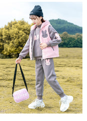 HBC040924-9 طقم بناتي شتوي تقيل مبطن فرو بالكامل 3 قطع ( بلوزة + فست + بنطلون)