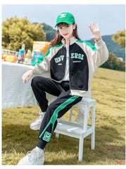 HBC040924-14 طقم بناتي قطن تقيل خريفي ربيعي قطعتين ( جكيت + بنطلون)