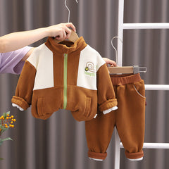 SSX220824-48P طقم ولادي شتوي تقيل مبطن فرو بالكامل قطعتين ( بلوزة + بنطلون)